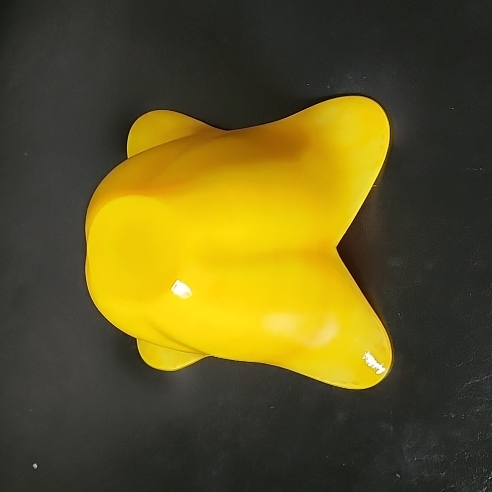 Vintage Yellow Satin Glass 4 Petal Flower Vase Makeup Bowl Candy Dish - Picture 5 of 6